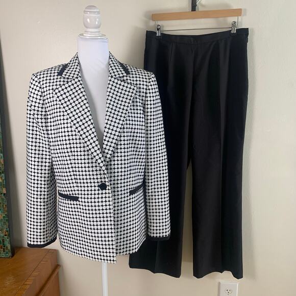 Le Suit Size 12 2-Piece Pant Suit Blazer Jacket Black White Career Work Preppy - Picture 2 of 14